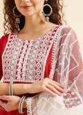 Glorious Embroidered Rayon Red Salwar Suit - 1