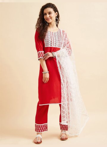 Glorious Embroidered Rayon Red Salwar Suit