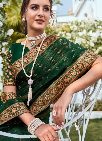 Glorious Embroidered Shimmer Green Designer Saree