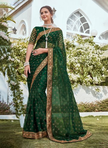 Glorious Embroidered Shimmer Green Designer Saree