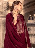 Glorious Embroidered Velvet Maroon Palazzo Suit - 1