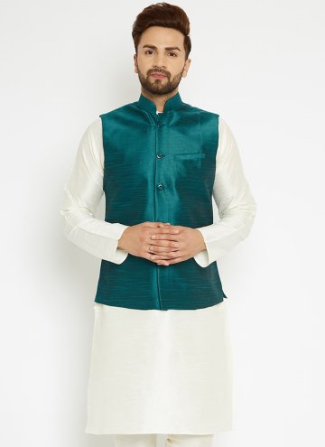 Glorious Green Art Dupion Silk Buttons Nehru Jacke