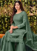 Glorious Green Cotton  Embroidered Palazzo Suit - 2