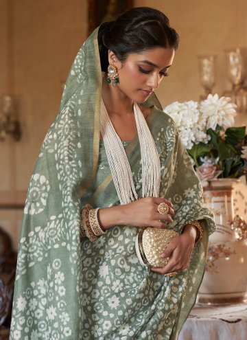 Glorious Green Cotton  Printed Designer Saree