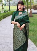 Glorious Green Raw Silk Border Trendy Saree for Casual - 1