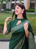 Glorious Green Raw Silk Border Trendy Saree for Casual - 2