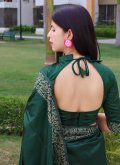 Glorious Green Raw Silk Border Trendy Saree for Casual - 3