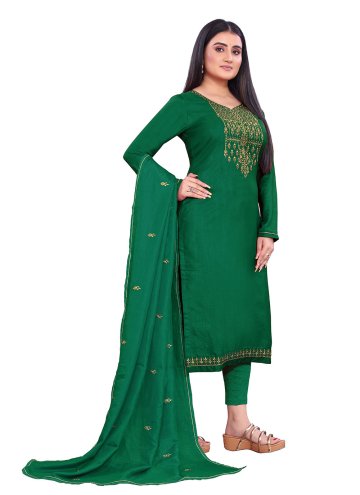 Glorious Green Silk Embroidered Trendy Salwar Suit
