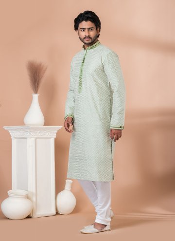 Glorious Green Silk Fancy work Kurta Pyjama for Mehndi