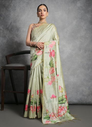 Glorious Green Tussar Silk Printed Classic Designer Saree for Ceremonial