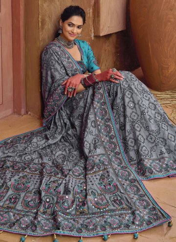 Glorious Grey Banarasi Diamond Work Classic Designer Saree