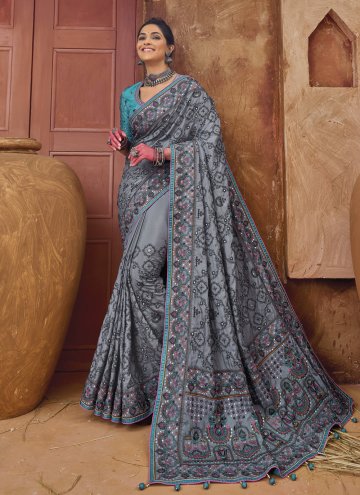 Glorious Grey Banarasi Diamond Work Classic Design