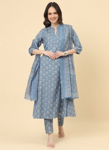 Glorious Grey Cotton  Printed Pant Style Suit for 