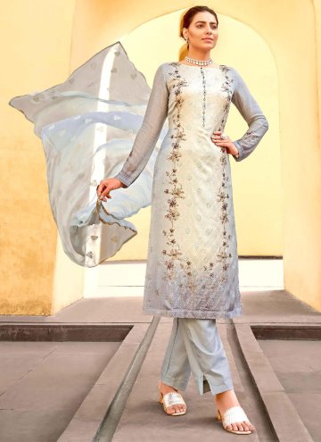 Glorious Grey Faux Chiffon Embroidered Pant Style 