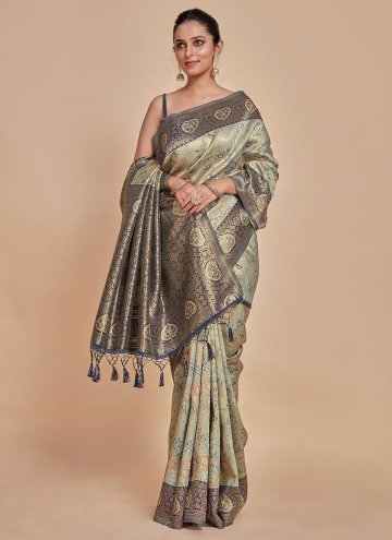 Glorious Grey Kanjivaram Silk Woven Classic Designer Saree for Engagement