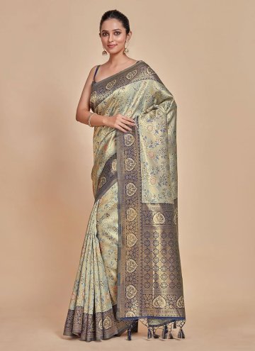 Glorious Grey Kanjivaram Silk Woven Classic Designer Saree for Engagement