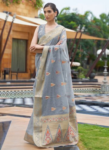 Glorious Grey Linen Woven Classic Designer Saree