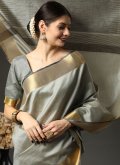 Glorious Grey Raw Silk Border Classic Designer Saree for Casual - 1