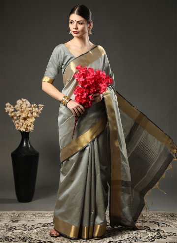 Glorious Grey Raw Silk Border Classic Designer Saree for Casual