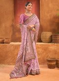 Glorious Lavender Banarasi Diamond Work Classic Designer Saree for Party - 2