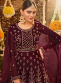 Glorious Maroon Net Embroidered Floor Length Suit for Ceremonial - 1