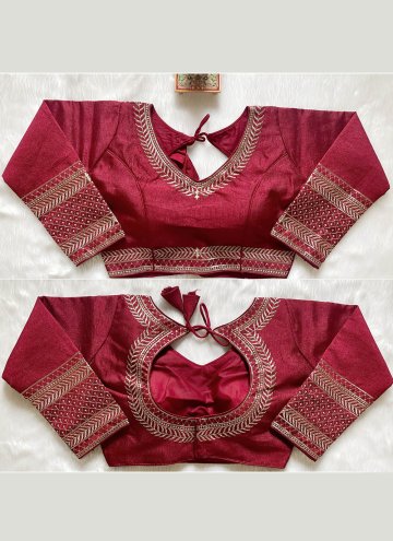 Glorious Maroon Silk Embroidered Designer Blouse f