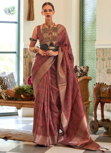 Glorious Mauve Handloom Silk Woven Contemporary Sa