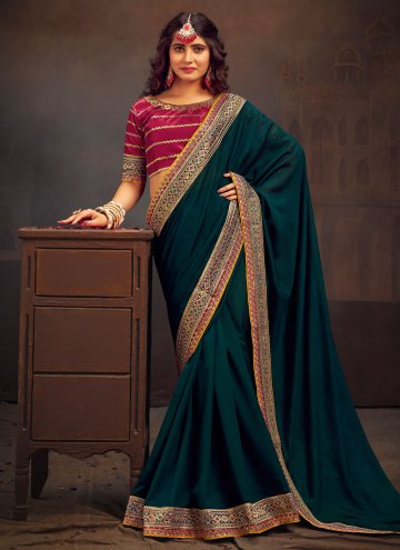 Glorious Morpeach Vichitra Silk Border Classic Designer Saree for Ceremonial