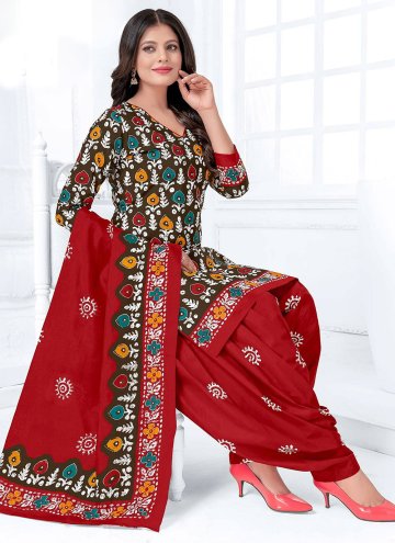 Multi Colour color Cotton Patiala Suit with Printed