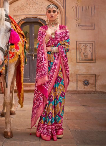 Glorious Multi Colour Silk Patola Print Trendy Saree