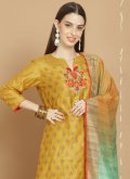 Glorious Mustard Chanderi Silk Embroidered Designer Salwar Kameez - 1