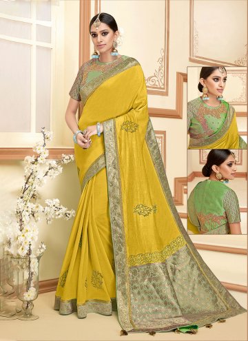 Glorious Mustard Silk Cord Trendy Saree for Engagement