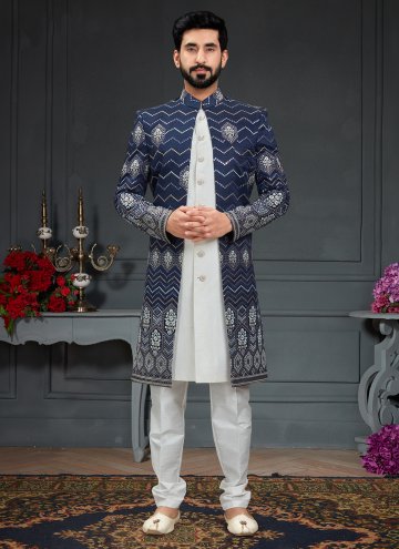 Glorious Navy Blue and Off White Imported Embroidered Indo Western for Ceremonial