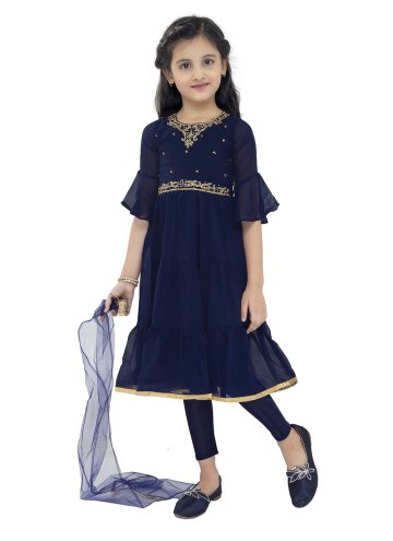 Glorious Navy Blue Georgette Embroidered Anarkali 