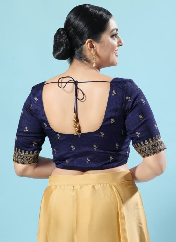 Glorious Navy Blue Silk Embroidered Designer Blouse