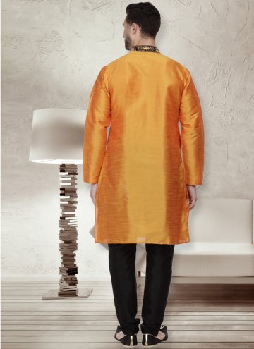 Glorious Orange Art Dupion Silk Embroidered Kurta Pyjama for Ceremonial