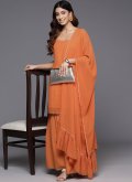 Glorious Orange Georgette Printed Salwar Suit for Ceremonial - 1