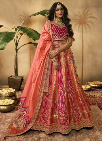 Glorious Peach and Pink Banarasi Embroidered Designer Lehenga Choli