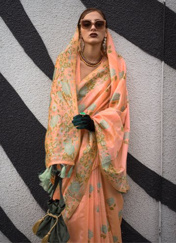 Glorious Peach Silk Woven Classic Designer Saree for Ceremonial