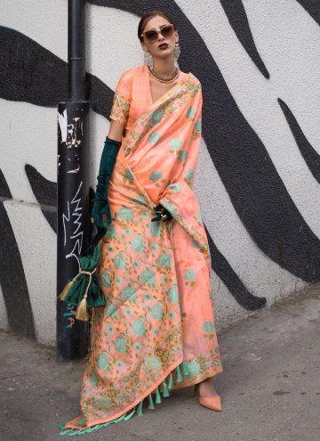 Glorious Peach Silk Woven Classic Designer Saree f