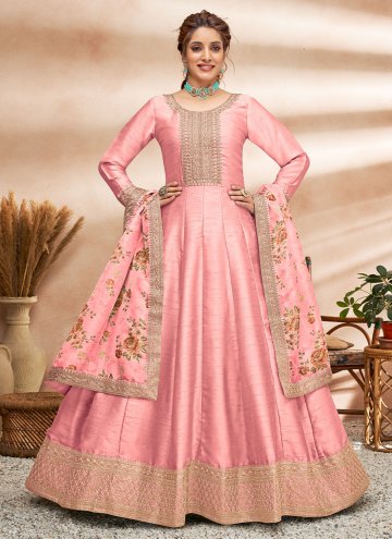 Glorious Pink Art Silk Embroidered Salwar Suit
