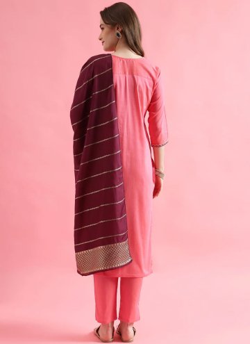 Glorious Pink Cotton Silk Embroidered Salwar Suit for Festival
