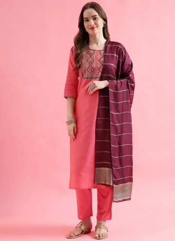 Glorious Pink Cotton Silk Embroidered Salwar Suit 