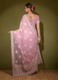 Glorious Pink Faux Georgette Embroidered Trendy Saree - 1