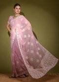Glorious Pink Faux Georgette Embroidered Trendy Saree - 2