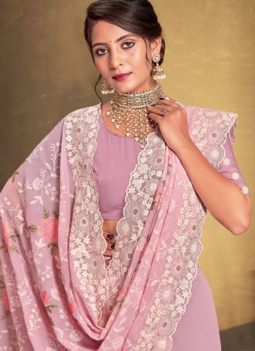 Glorious Pink Georgette Embroidered Contemporary Saree for Ceremonial