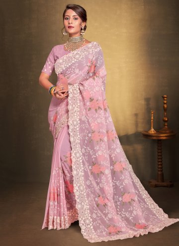 Glorious Pink Georgette Embroidered Contemporary S
