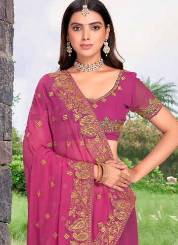 Glorious Pink Georgette Embroidered Designer Saree