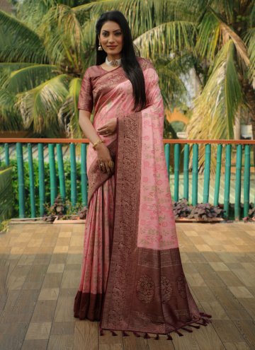 Glorious Pink Kanjivaram Silk Printed Trendy Saree