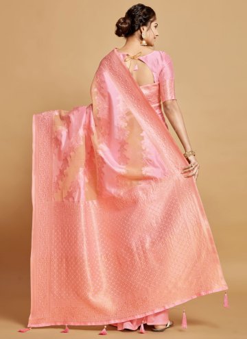 Glorious Pink Linen Woven Traditional Saree